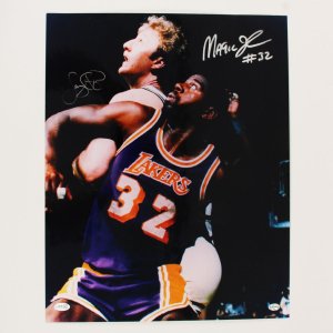 Larry Bird & Magic Johnson Signed Photo 16x20 - COA JSA