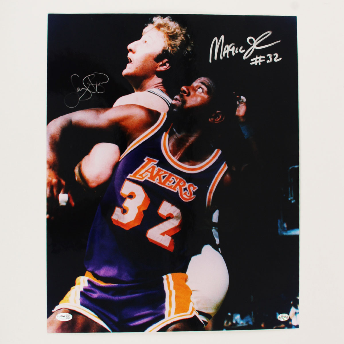 Larry Bird & Magic Johnson Signed Photo 16x20 - COA JSA