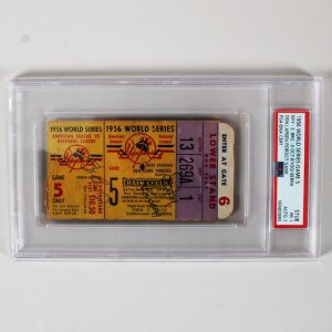 Don Larsen Yogi Berra Signed 1956 World Series Game 5 Perfect Game Ticket PSA 1/ Auto 7