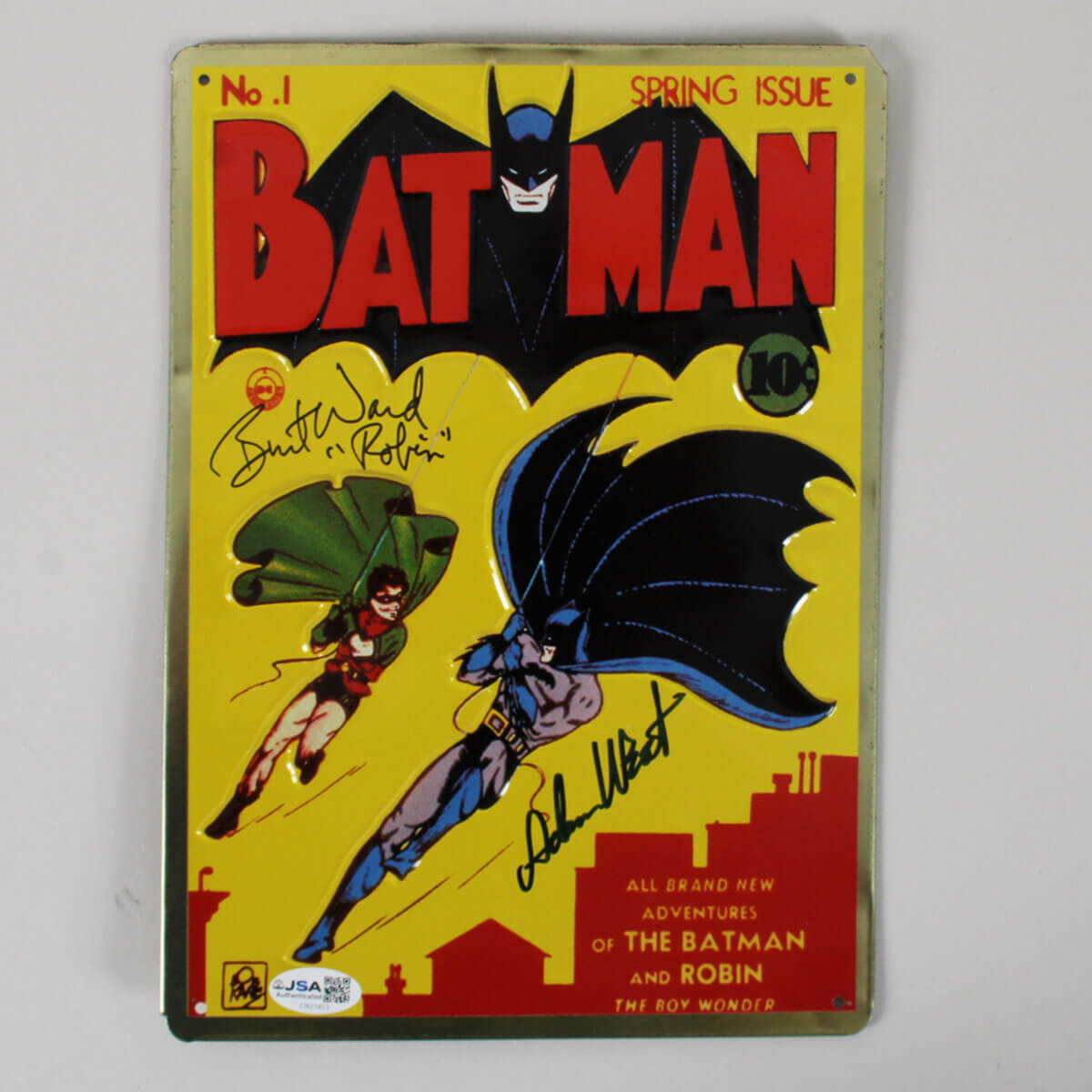 Adam West & Burt Ward Signed Metal Batman#1 Plate - COA JSA