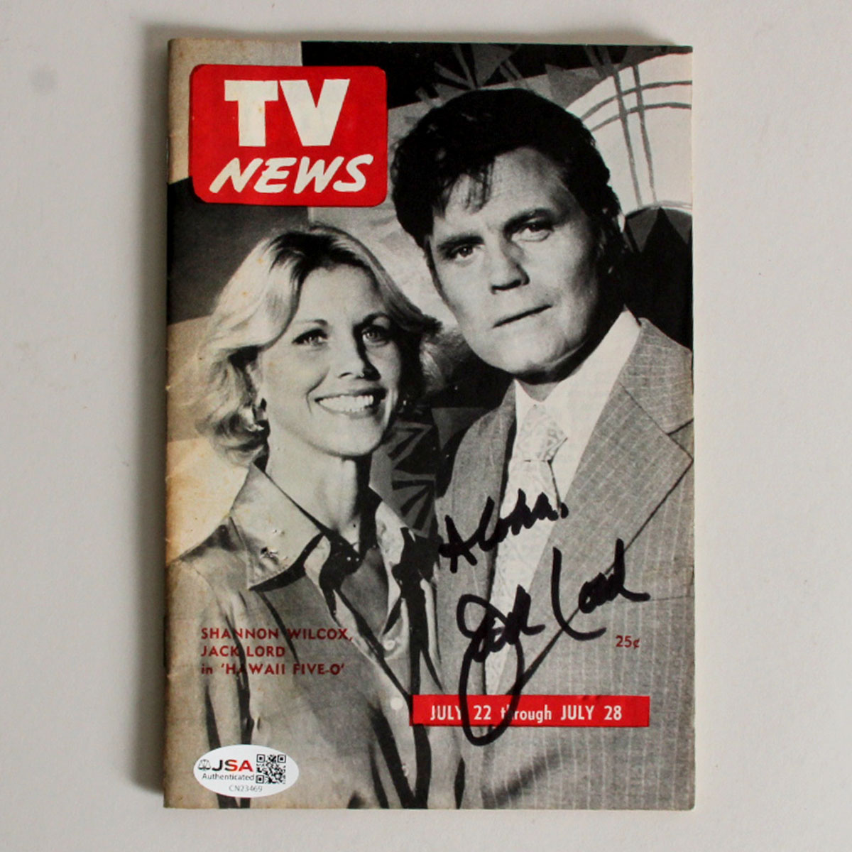 Jack Lord Signed Magazine TV News - COA JSA