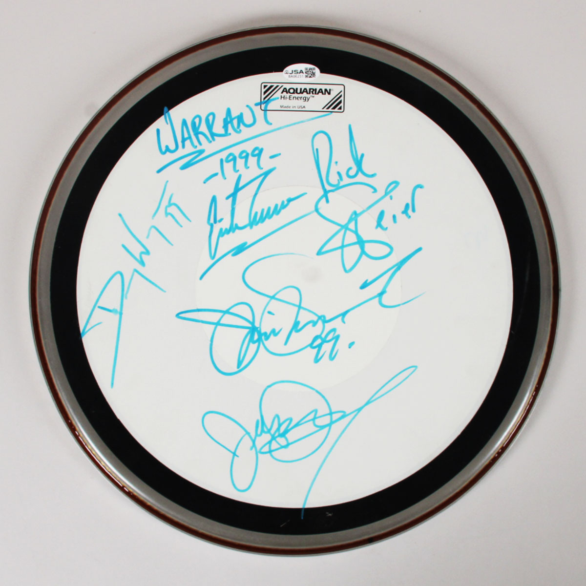 Warrant Band 1999 Signed 14" Drumhead Jani Lane, Erik Turner, etc. - COA JSA