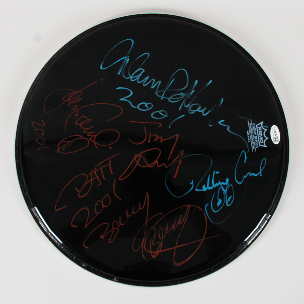 Ratt Band Signed 14" Drumhead 2001 Robbin Crosby, Bobby Blotzer, Juan Croucier, Jizzy Pecil, Warren  DeMartin - COA JSA