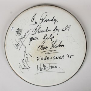 Foreigner Band Signed 16" Remo Drumhead 1995 Mick Jones, etc. - COA JSA