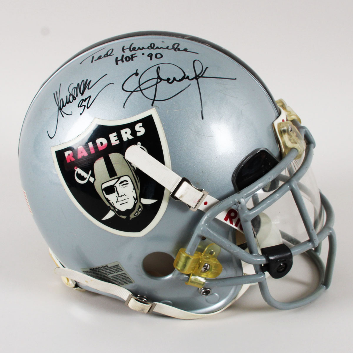 Raiders Game Worn Helmet Signed Willie Brown, Ted Hendricks, Eric Dickerson, Marcus Allen Oakland NFL 2005 - COA JSA