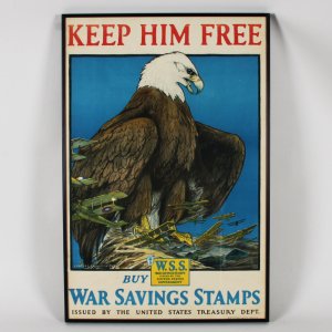 Original WWI Poster Keep Him Free Buy War Savings Stamps 20x30” In Frame