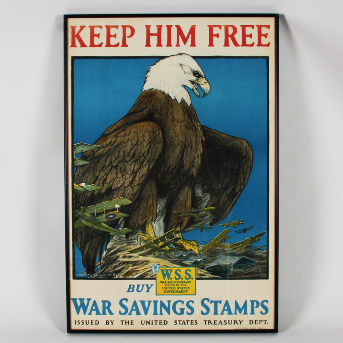 Original WWI Poster Keep Him Free Buy War Savings Stamps 20x30” In Frame