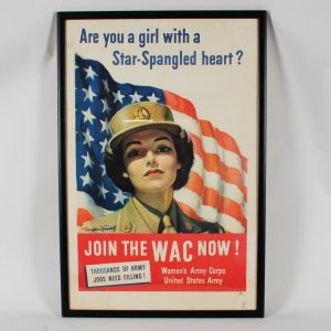 Original 1944 WW2 AMERICA WOMEN WAC ARMY FLAG STAR SPANGLED HEART PROPAGANDA POSTER 27 x 41