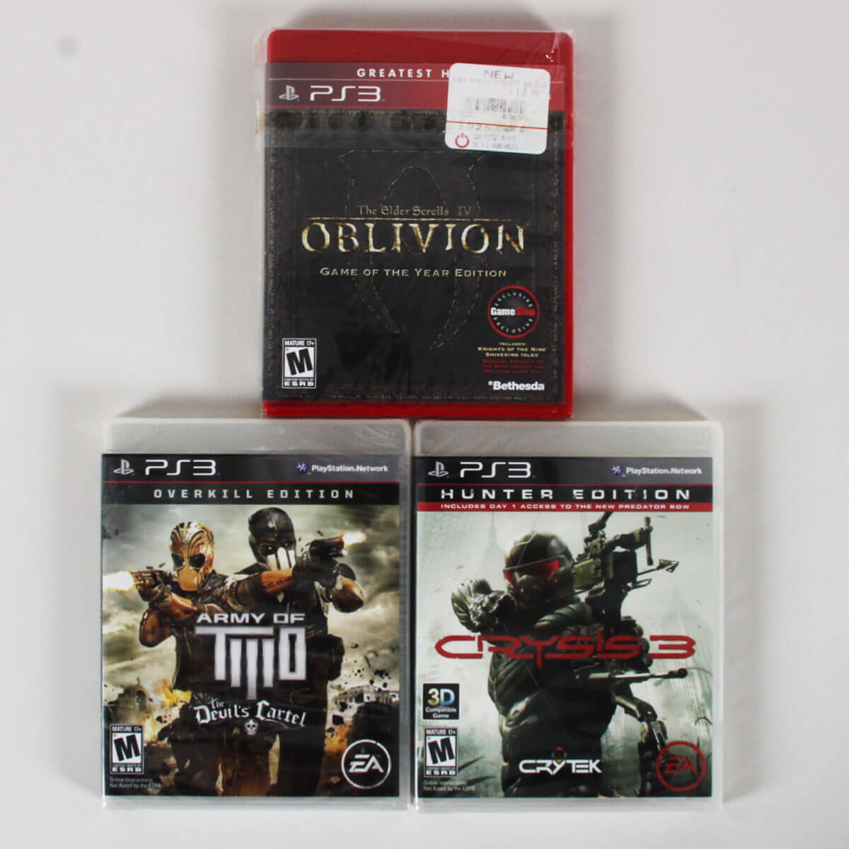Sony Playstation PS3 Video Game Sealed Lot (3) Elder Scrolls IV Oblivion GameStop Edition, Crysis 3 Hunter,  Army of Two Devil's Cartel Overkill