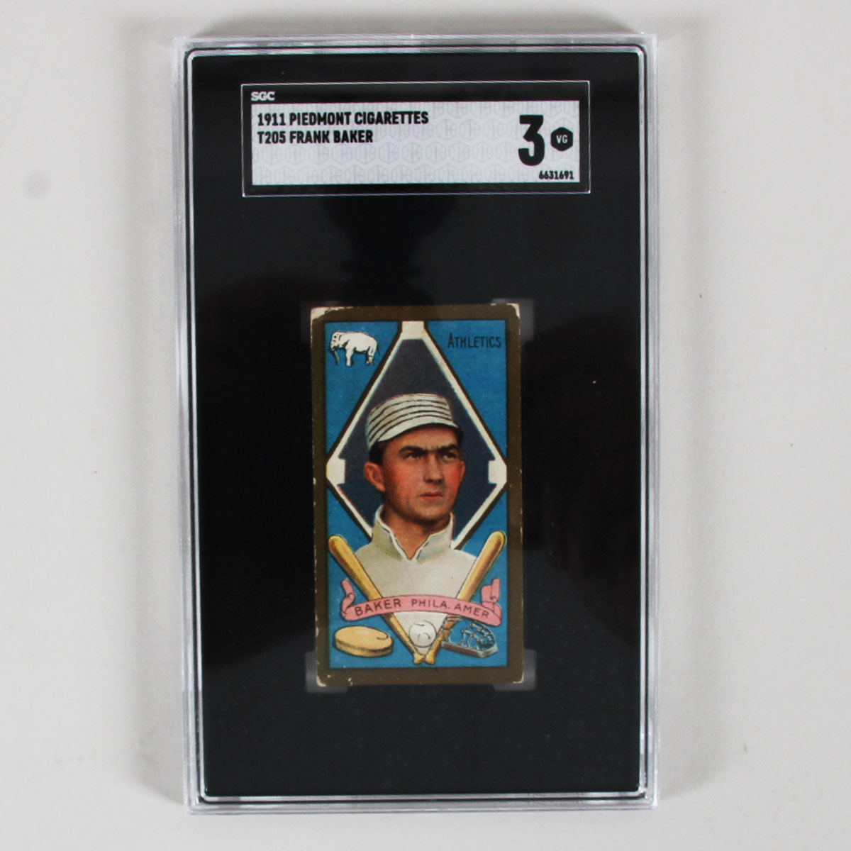 T205 Gold Border Frank Home Run Baker 1911 HOF Philadelphia A's Piedmont Cigarettes SGC 3 VG