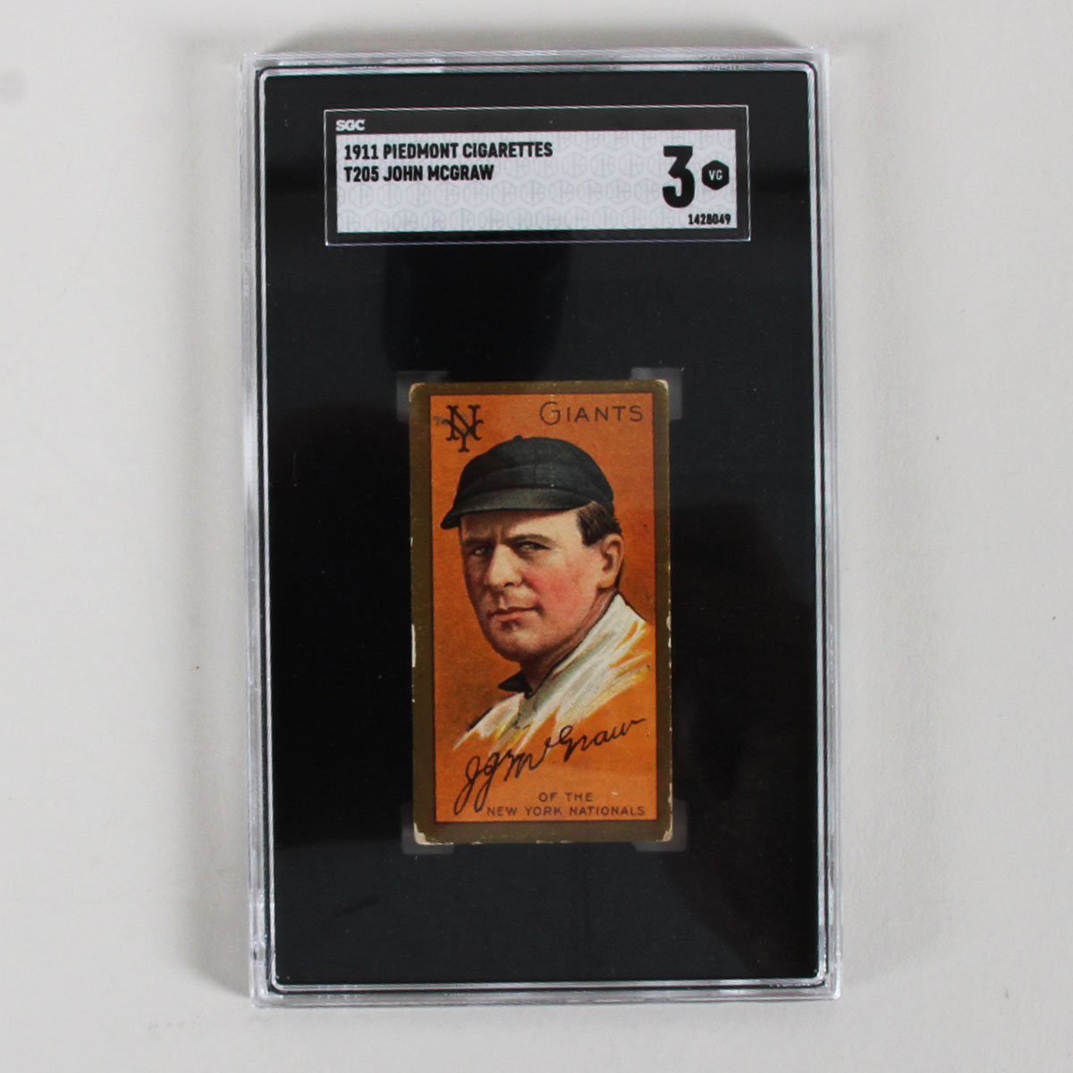 T205 Gold Border John McGraw 1911 HOF New York Giants Piedmont Cigarettes SGC 3 VG