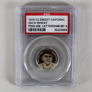 1910-12 Sweet Caporal Pins P2 Zach Wheat Small Letters PSA 8 Nr/Mt- Mt