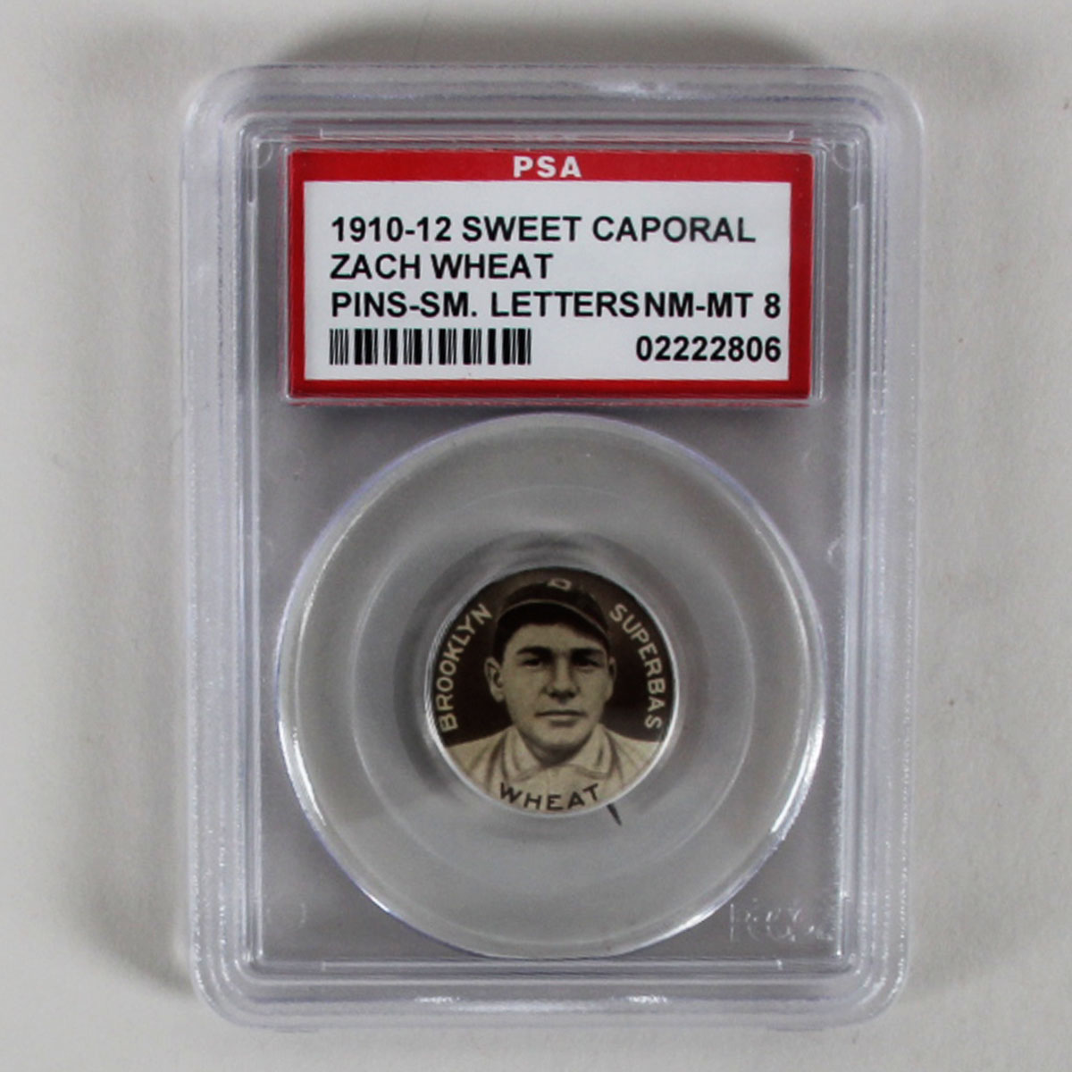 1910-12 Sweet Caporal Pins P2 Zach Wheat Small Letters PSA 8 Nr/Mt- Mt