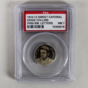 1910-12 Sweet Caporal Pins P2 Eddie Collins Small Letters PSA 7 Nr/Mt