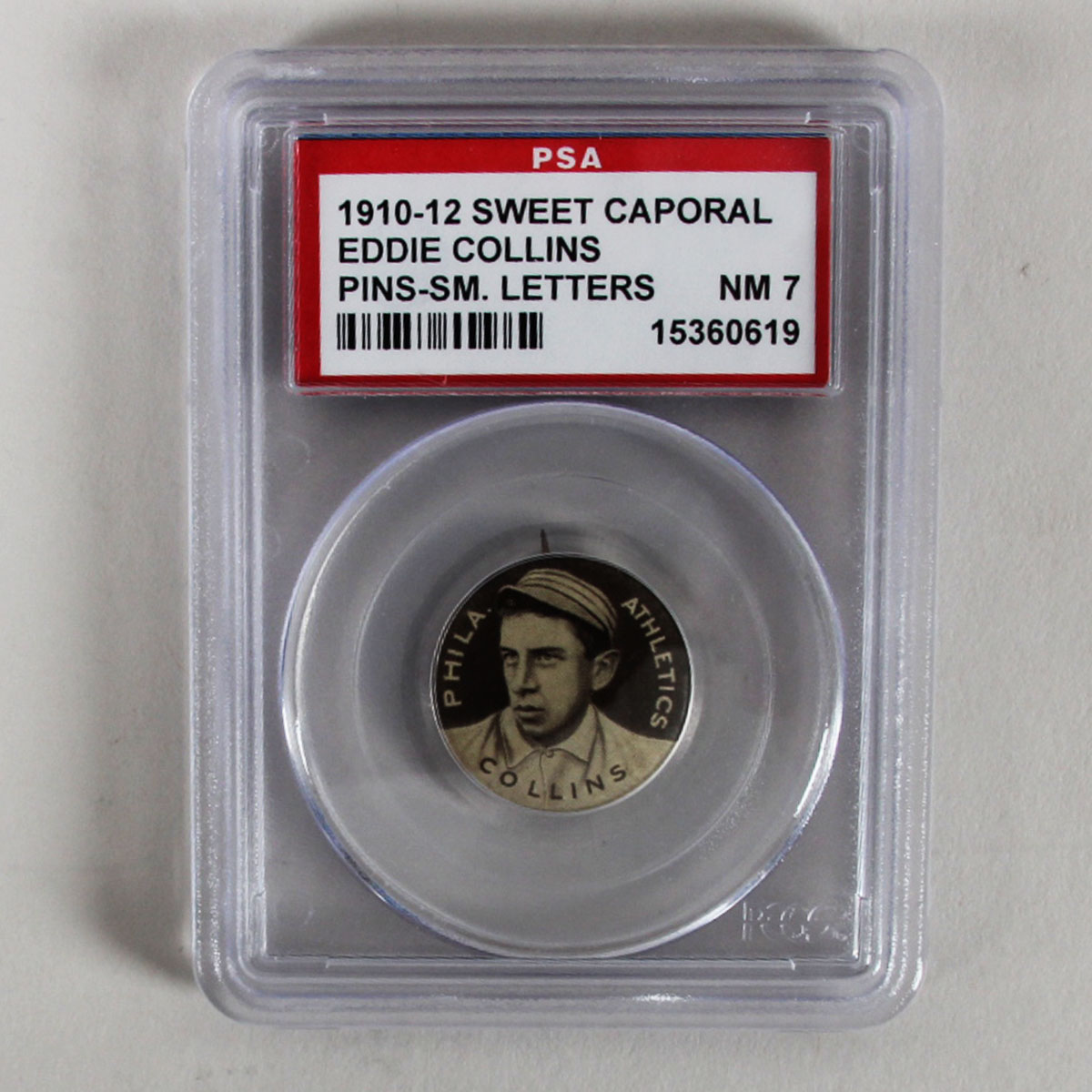 1910-12 Sweet Caporal Pins P2 Eddie Collins Small Letters PSA 7 Nr/Mt
