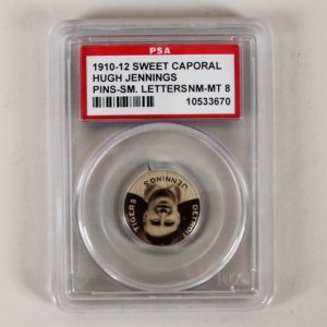 1910-12 Sweet Caporal Pins P2 Hugh Jennings Small Letters PSA 8 NM-MT