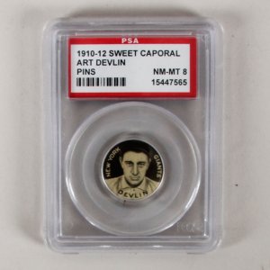 1910-12 Sweet Caporal Pins P2 Art Devlin Small Letters PSA 8 NM-MT
