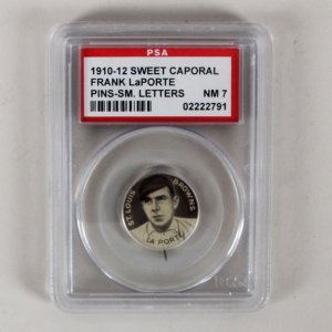 1910-12 Sweet Caporal Pins P2 Frank LaPorte Small Letters PSA 7 Near Mint