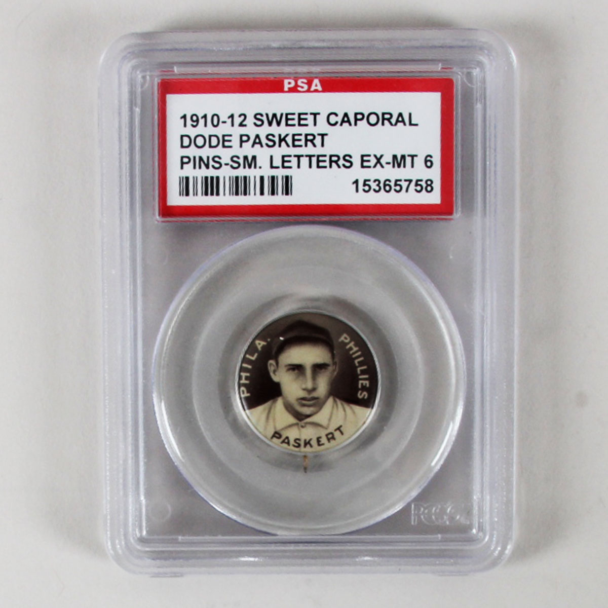 1910-12 Sweet Caporal Pins P2 Dode Paskert Small Letters PSA 6 EX/MT