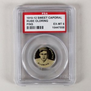 1910-12 Sweet Caporal Pins P2 Rube Oldring Small Letters PSA 6 EX/MT