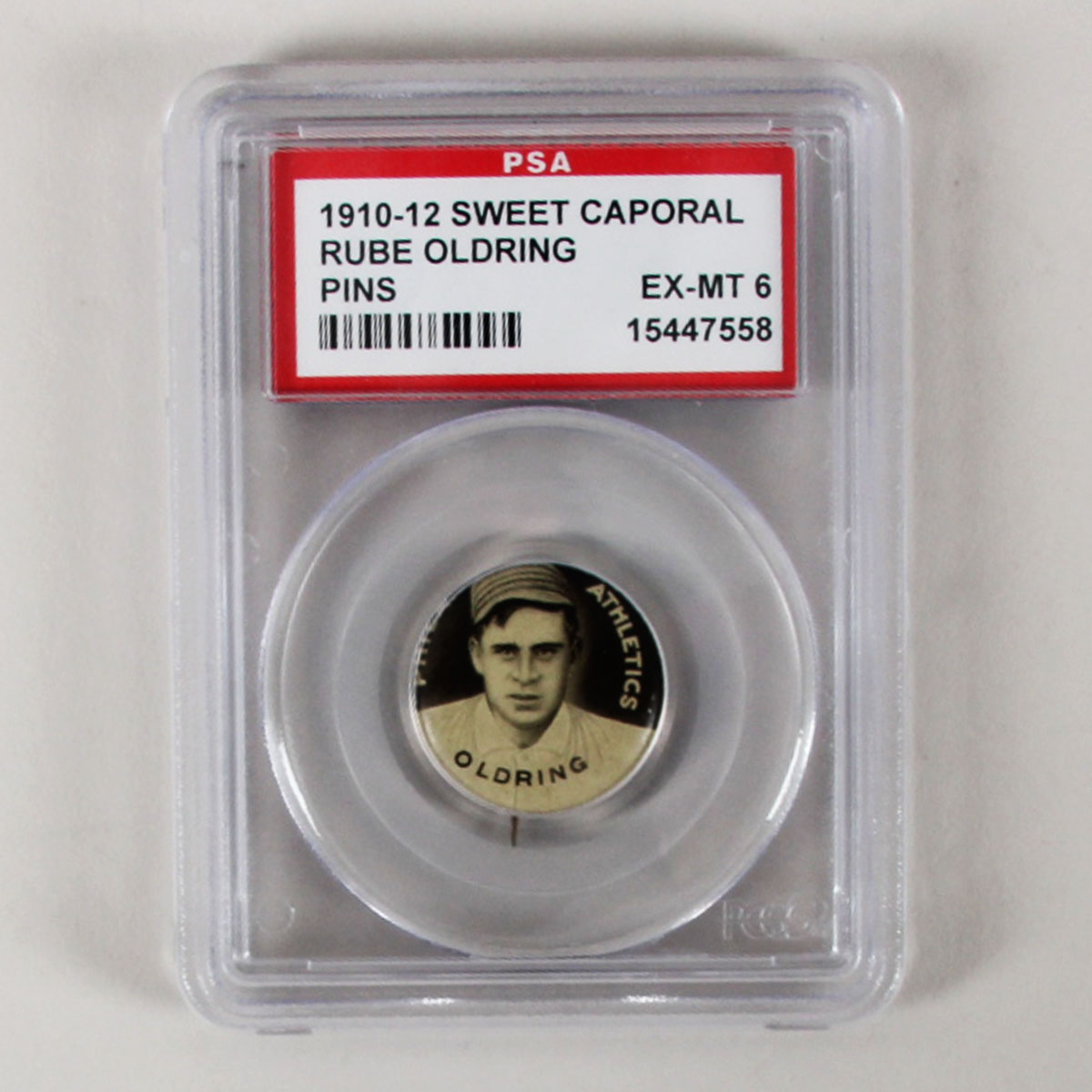 1910-12 Sweet Caporal Pins P2 Rube Oldring Small Letters PSA 6 EX/MT