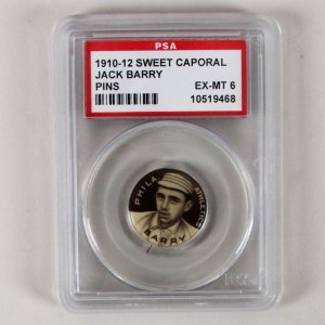 1910-12 Sweet Caporal Pins P2 Jack Barry Small Letters PSA 6 EX/MT