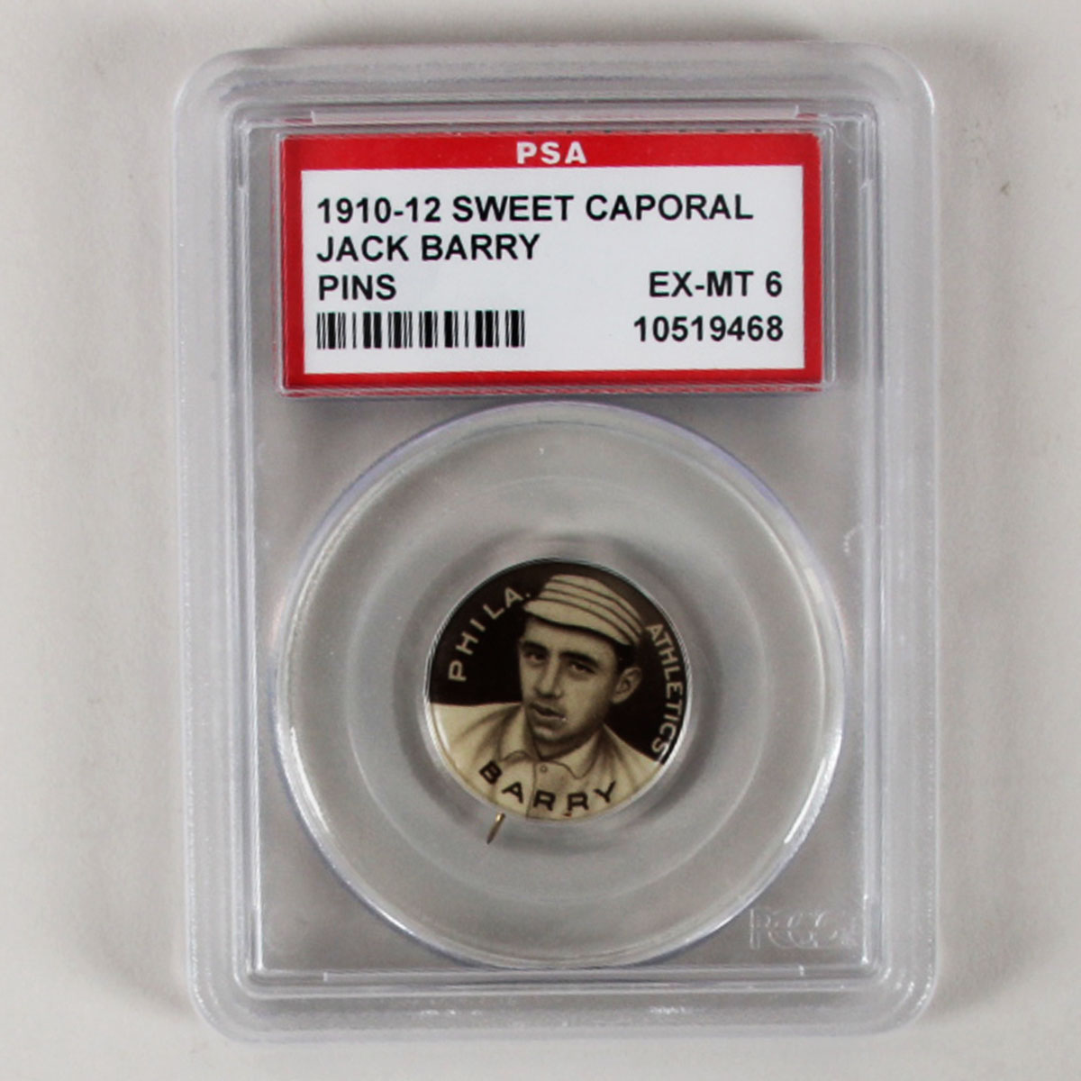 1910-12 Sweet Caporal Pins P2 Jack Barry Small Letters PSA 6 EX/MT