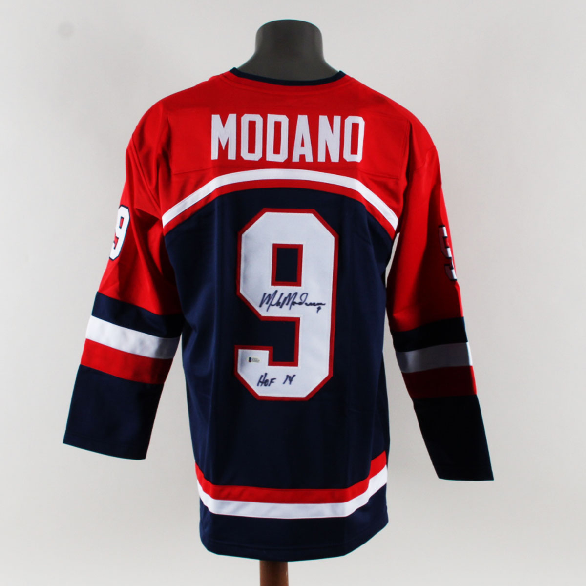 Mike Modano Signed Blue-Red USA Hockey Jersey Inscribed COA Beckett