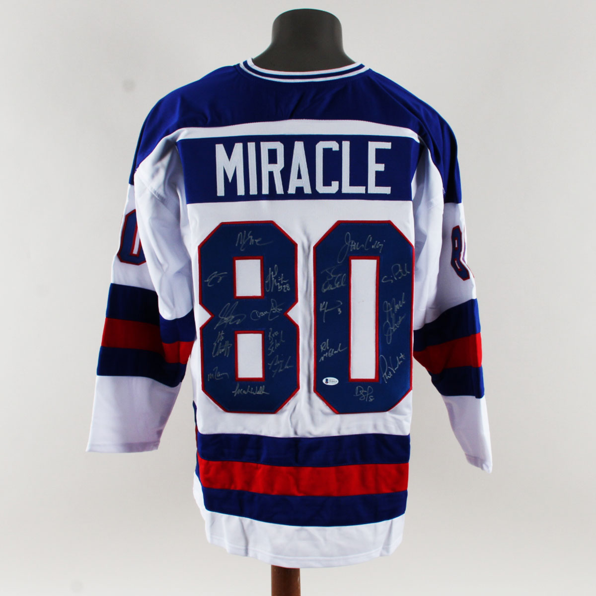 Miracle On Ice 18-Autographs Signed 1980 Gold Medalists Team USA Jersey White COA Beckett