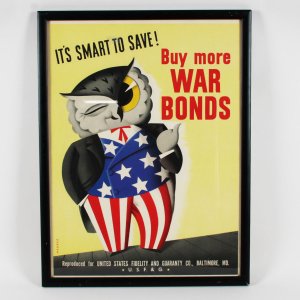 1943 Original American World War ll poster It's Smart to Save Buy more War Bonds Framed 22x30