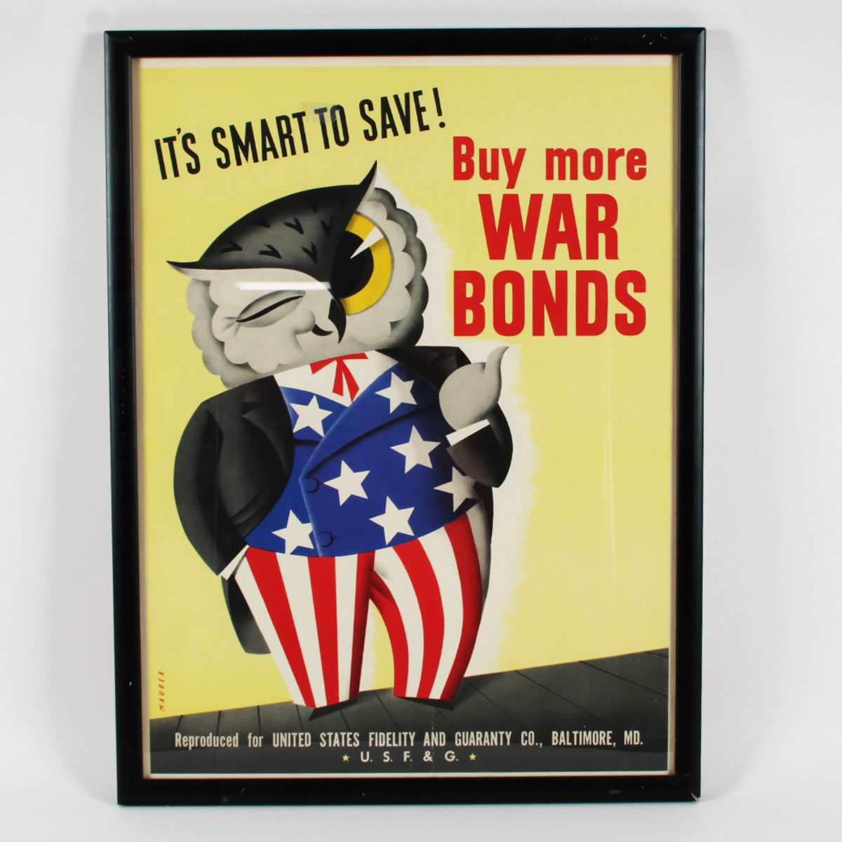 1943 Original American World War ll poster It's Smart to Save Buy more War Bonds Framed 22x30