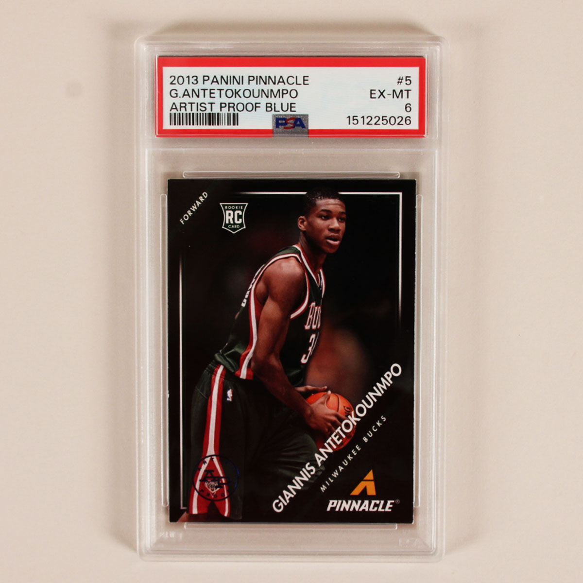 2013 Panini Pinnacle Giannis Antetokounmpo Artist Proof Blue Rookie Graded Card RC #5 PSA 5