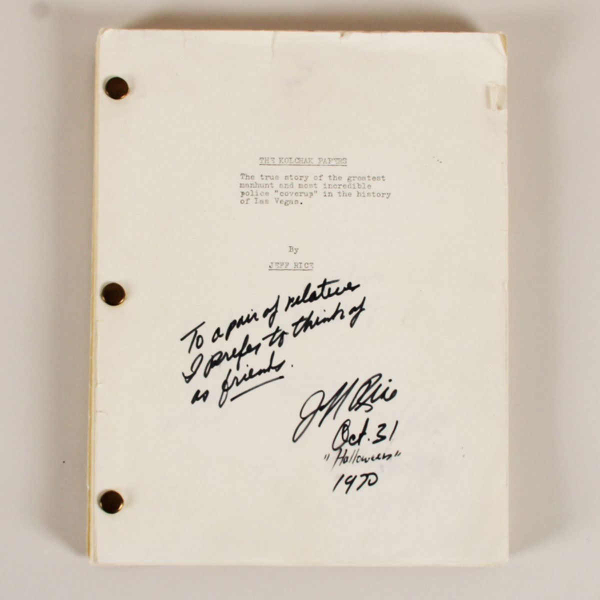 The Kolchak Papers by Jeff Rice Signed Original Manuscript Dated Halloween 1970 COA Rice Family & JSA