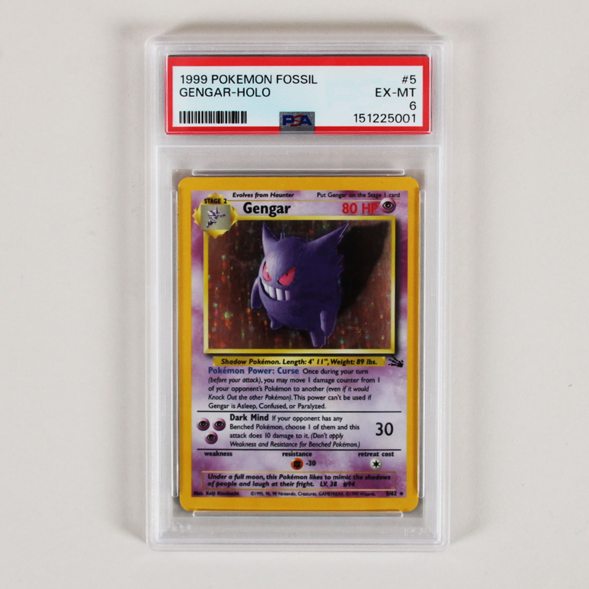 1999 Pokemon Fossil Gengar Holo Graded Card #5 PSA 6