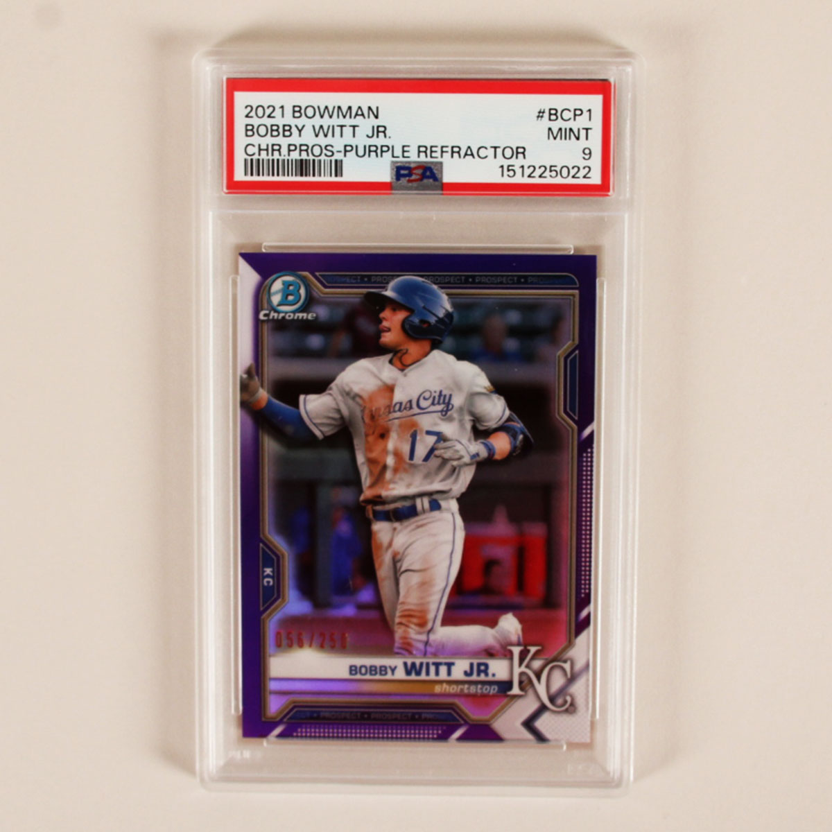 2021 Bowman Chrome Prospects Bobby Witt Jr. Purple Refractor Graded Rookie Card RC #BCP1 PSA 9