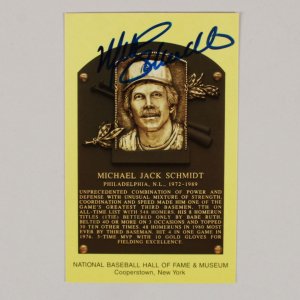 Mike Schmidt Signed Postcard Yellow Hall of Fame Plaque - COA JSA