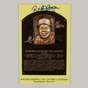 Roberto Alomar Signed Postcard Yellow Hall of Fame Plaque - COA JSA