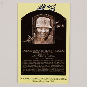 Whitey Herzog Signed Postcard Yellow Hall of Fame Plaque - COA JSA