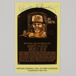 Dennis Eckersley Signed Postcard Hall of Fame HOF Plaque Yellow - COA JSA