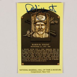 Robin Yount Signed Postcard Hall of Fame HOF Plaque Yellow - COA JSA