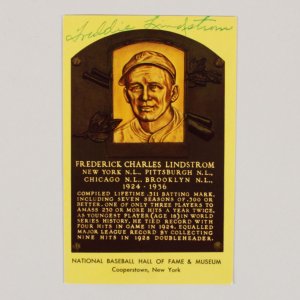 Freddie Lindstrom Signed Postcard - COA JSA