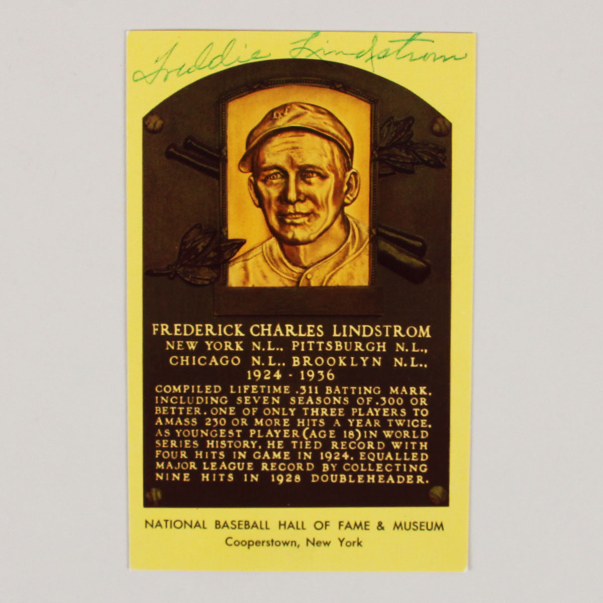 Freddie Lindstrom Signed Postcard - COA JSA