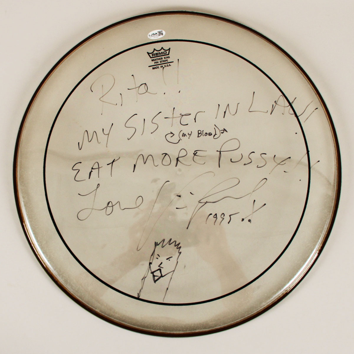 Vinnie Paul Signed hand Inscribed personalized w/notations 1995 Drumhead 19x19 - COA JSA