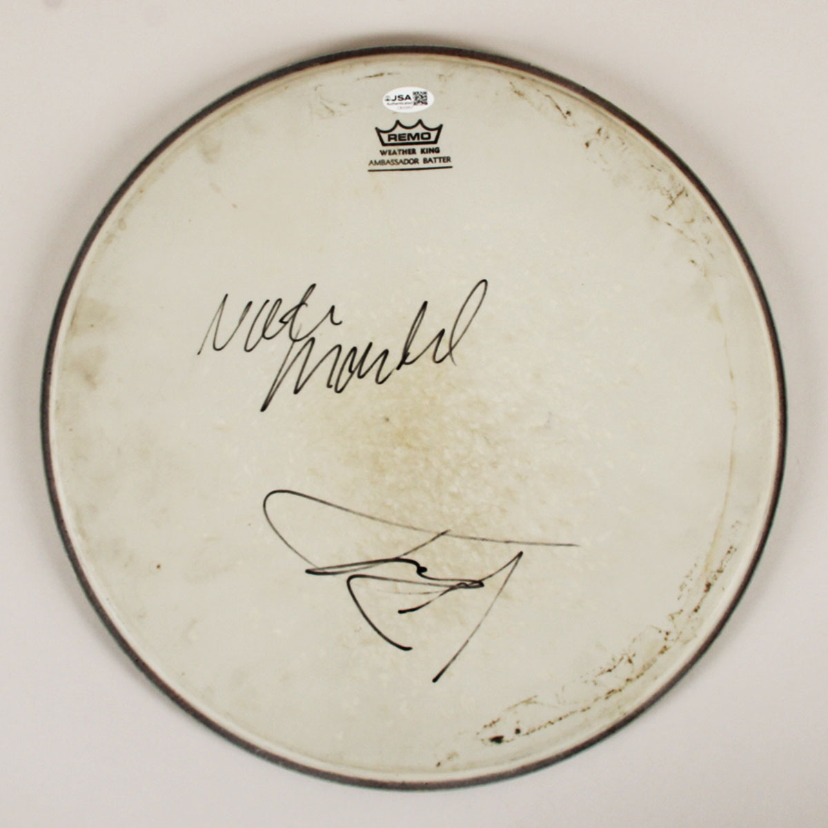 Dave Grohl Signed Drumhead w/ Nate Mendel - COA JSA