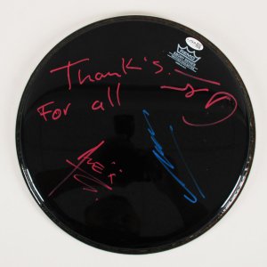 Mana Band Signed 13 x 13 Drumhead Alex González, Sergio Vallín and Juan Calleros. - COA JSA