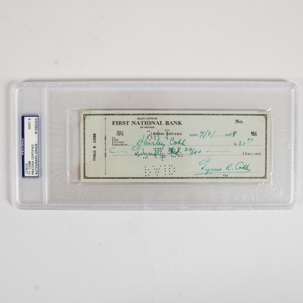 Ty Cobb Signed Check Tigers – COA PSA/DNA