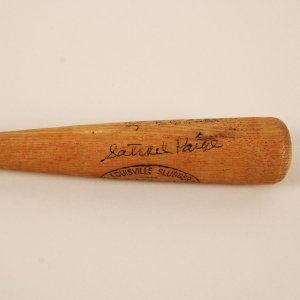 Satchel Paige Signed 8" Louisville Slugger H&B Mini Bat - COA PSA/DNA