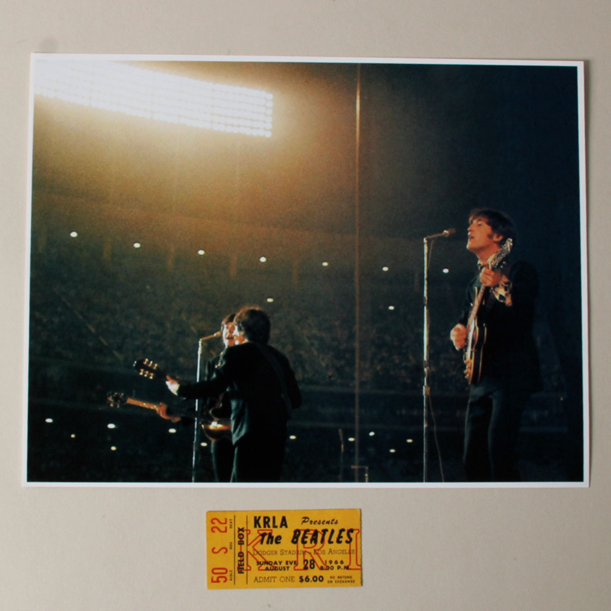 1966 Beatles Ticket Stub Dodger Stadium w/ 8x10 Photo