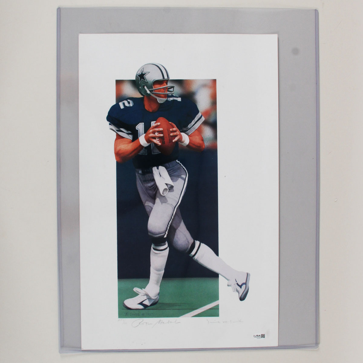 Roger Staubach Signed Lithograph Cowboys Limited Edition Artist Proof 1/100 - COA JSA