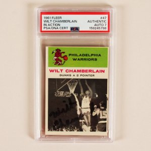 1961 Fleer Wilt Chamberlain Signed Rookie Card #47 Graded AUTO 7 - PSA/DNA